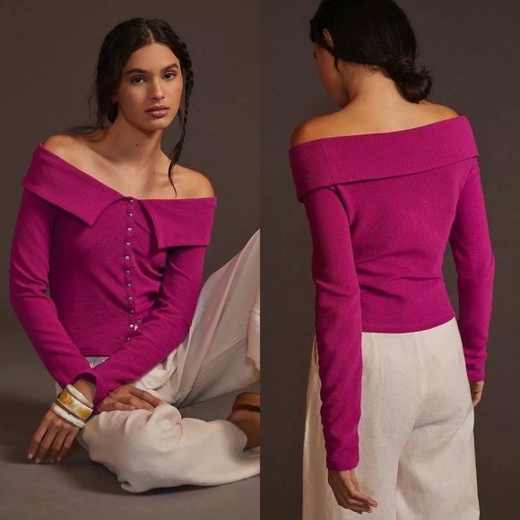 Anthropologie Tops - NWT Anthropologie XL Maeve Off-The-Shoulder Buttondown Top Purple